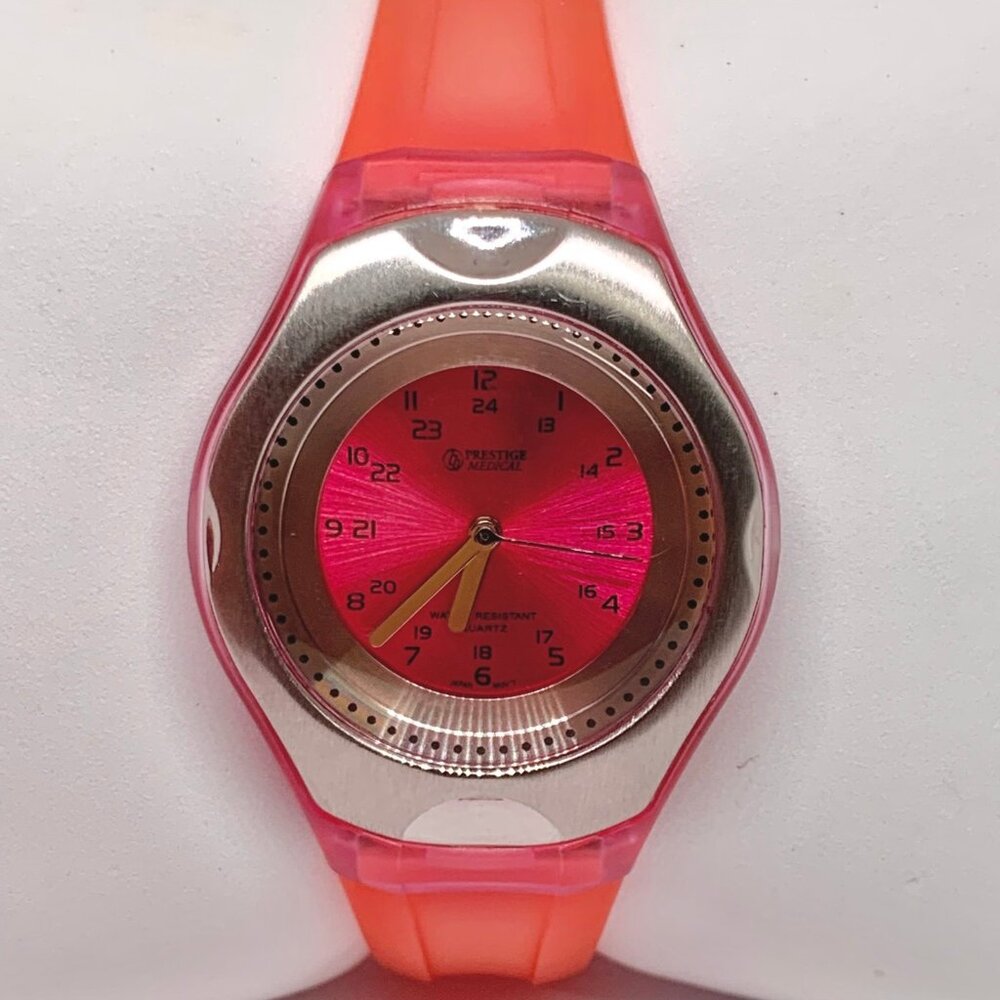 Women Medical Prestige Watch 35mm Cyber Gel Pink Silicone Band Silver Bezel runs
